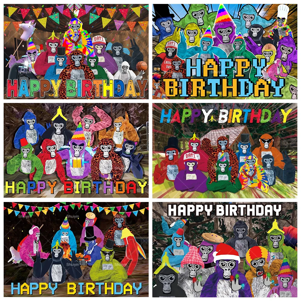 

Gorilla Tag Theme Backdrop Children's Birthday Party Decoration Banner Background Boy Girl Gifts Photo Studio Photo Booth Props