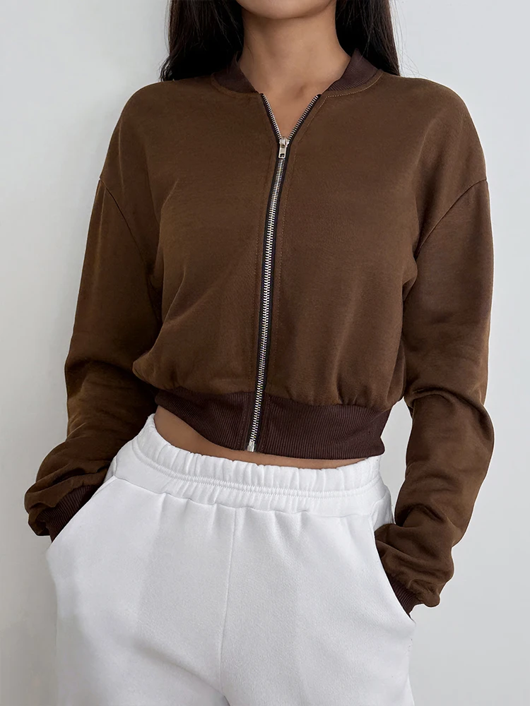 Podzimní nová dámská bunda, kabát, topy, streetwear, módní velbloudí bunda s dlouhým rukávem, zipy, dámská ležérní štíhlá všestranná bunda - náhled 5