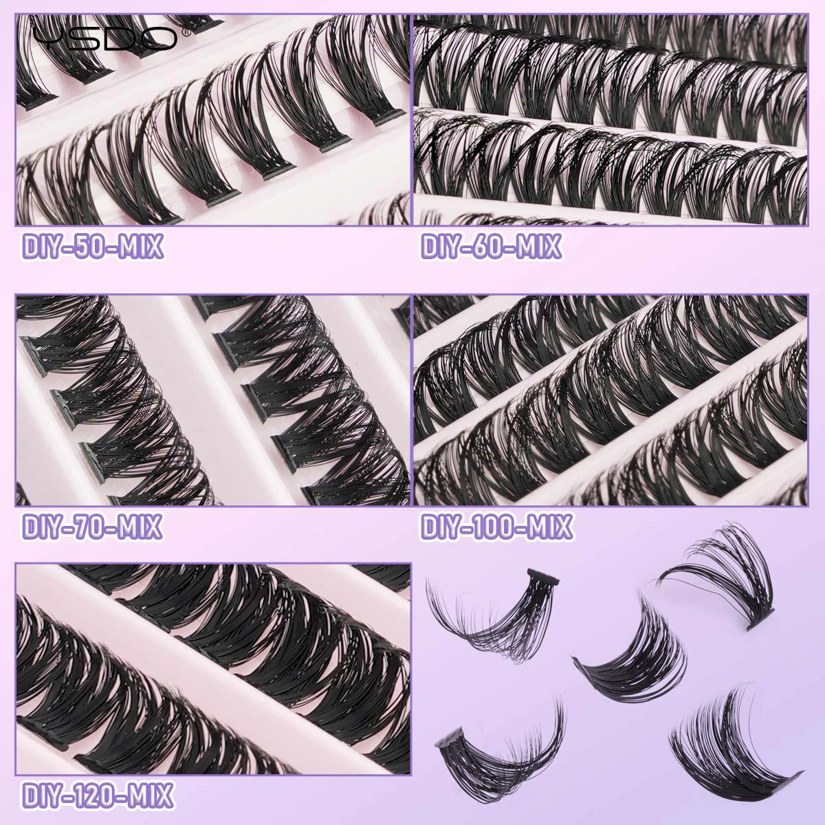 DIY Clusters Eyelash Extension Bond and Seal 2 in 1Individual Lashes Kit Mixed Tray Natural Faux Mink False Cilios Makeup Tools