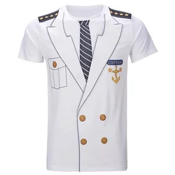 Mens Navy Captain T Shirt Navy Uniform Cosplay Unisex Yacht Rock Parties Costume Halloween Carnival 3D Printed Men Tops