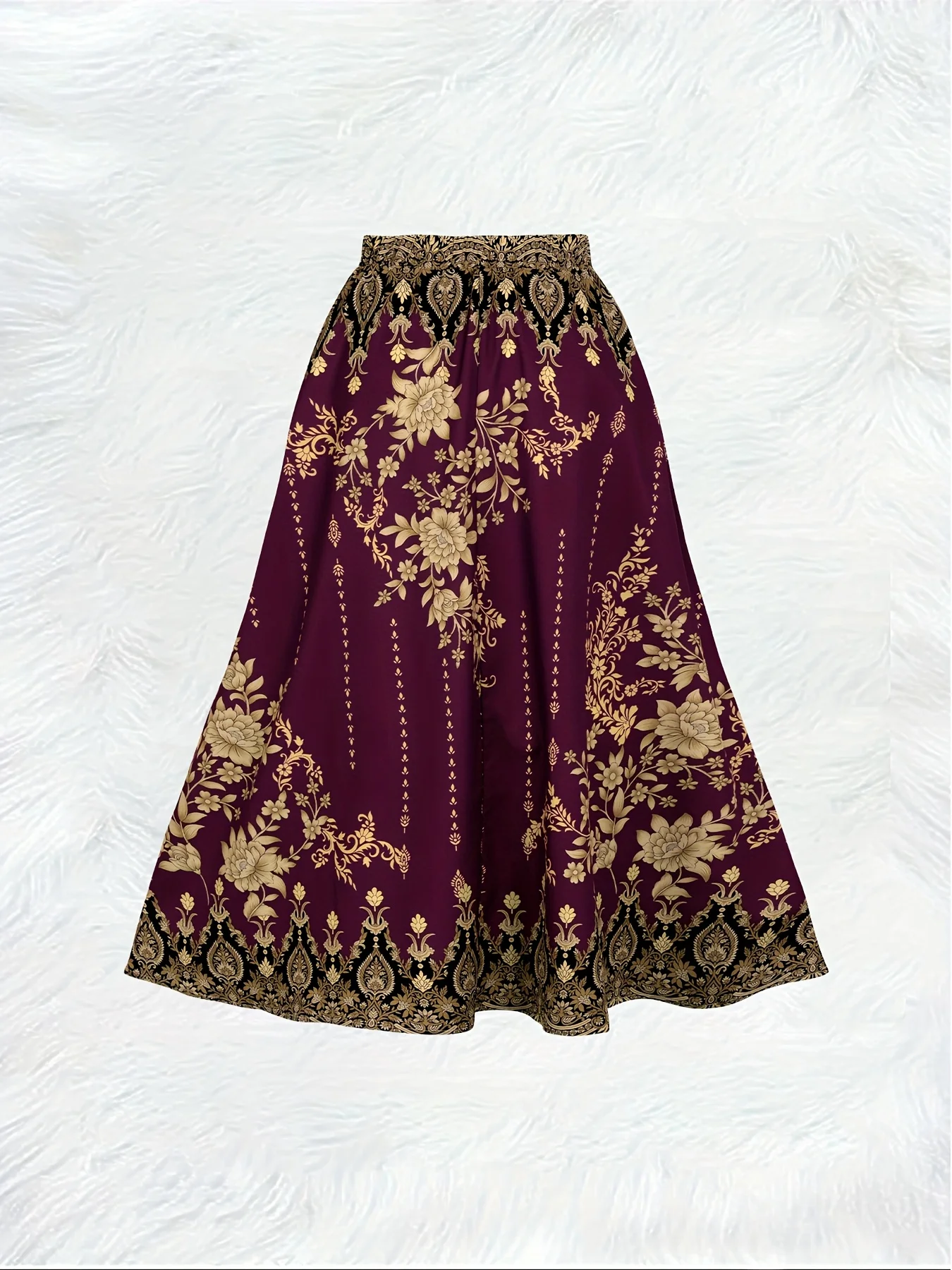 Printed Design Four Seasons Leisure Style Flower Gold Printed Half Skirt