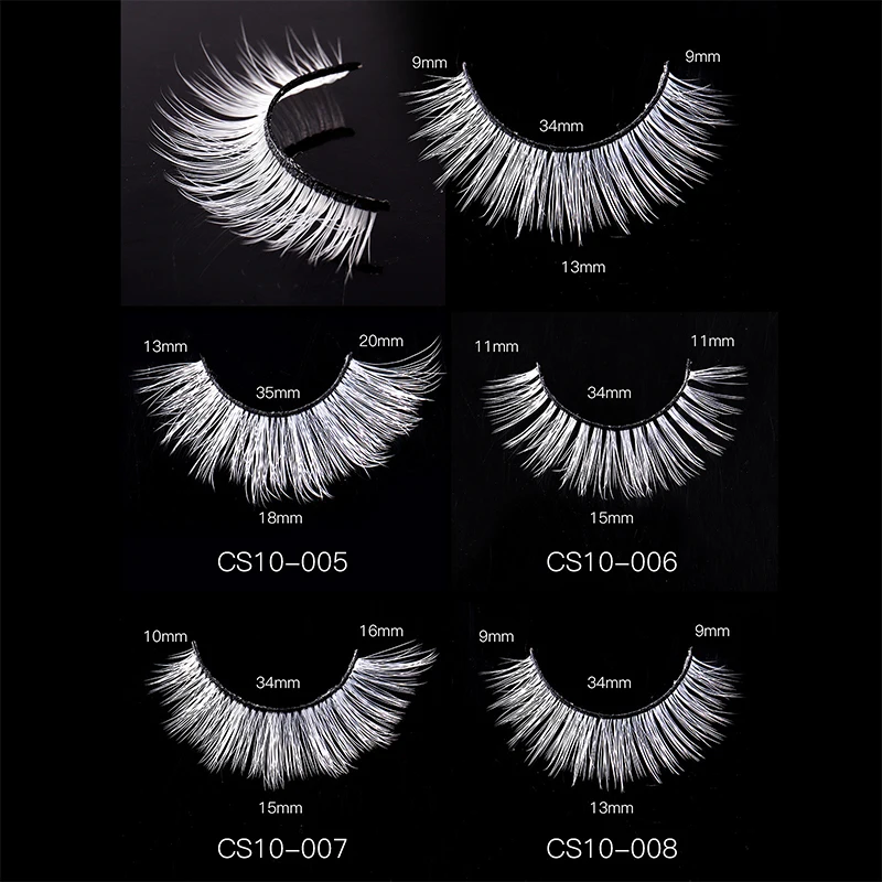 10 Pairs Classy White Cosplay False Eyelashes Fluffy Stage Bottom Makeup Eye Lashes Halloween Festival Synthetic Hair Eyelashes