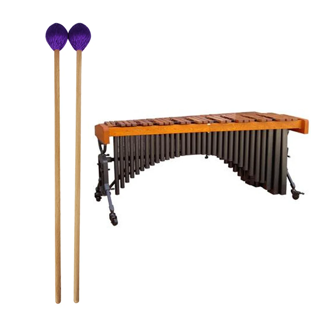 

One Pair Marimba Wooden Drumsticks Rubber Mallet Purple Natural Wood Handle Sturdy Drumsticks for Practice and Performance
