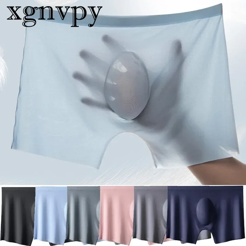 xgnvpy Men's Ice Silk Seamless Underwear Ultra Thin Breathable Boxer Shorts Summer Male Underpants Sexy Transparent Boxers