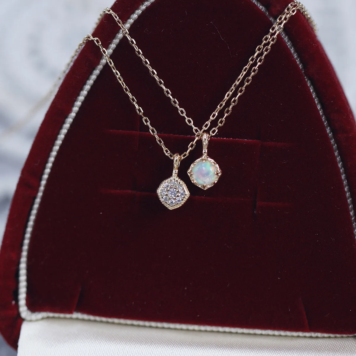 Double Sided Natural Opal Necklace For Women 925 Sterling Silver Gold Plated Zircon Pendant Fine Clavicle Chain Daily Wear Gift
