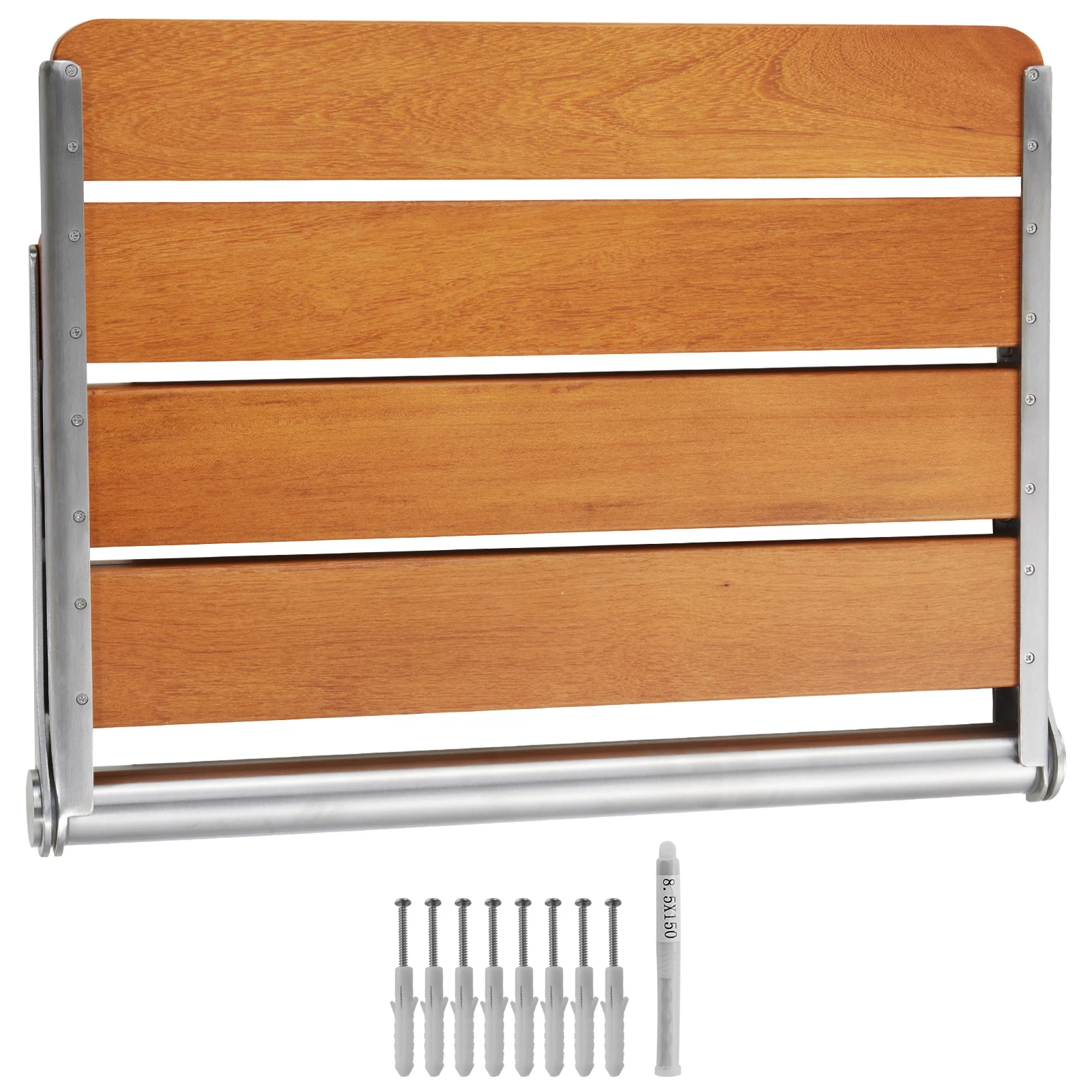 Folding Teak Shower Seat, 20.9 x 16'' Unfolded, Wall Mounted Fold Up Shower Bench with 500 lbs Load Capacity, Space Saving Home Care Fold Down Shower Chair