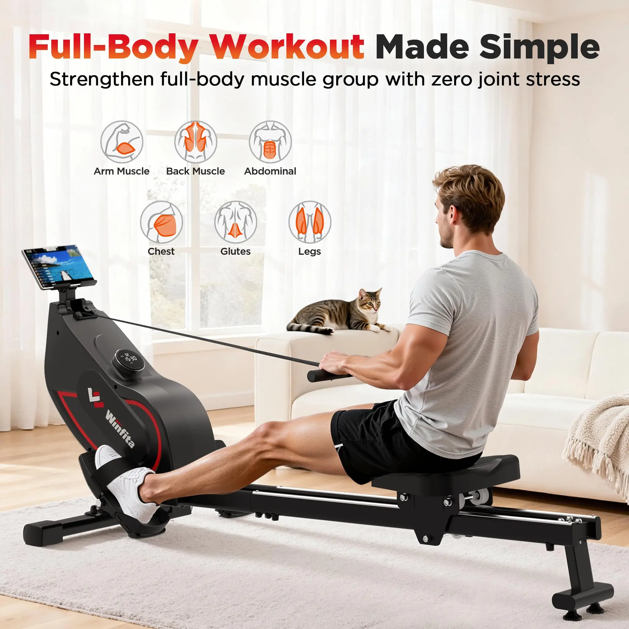 Rowing Machines for Home,Quiet Resistance Magnetic Rower Machine with 32 Levels,350lb Weight Capacity,Compact Dual