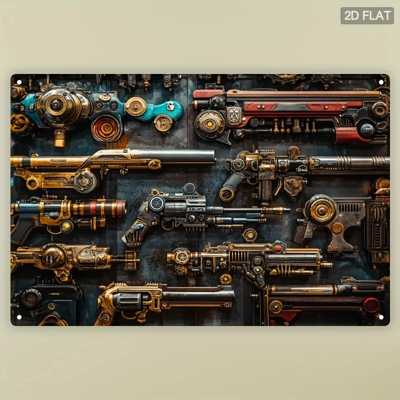 Vintage Steampunk Gun Style Tin Wall Art Sign -  , Decorative Metal Plaque for Home, Bedroom, Bar, Cafe, Office, Farmhouse