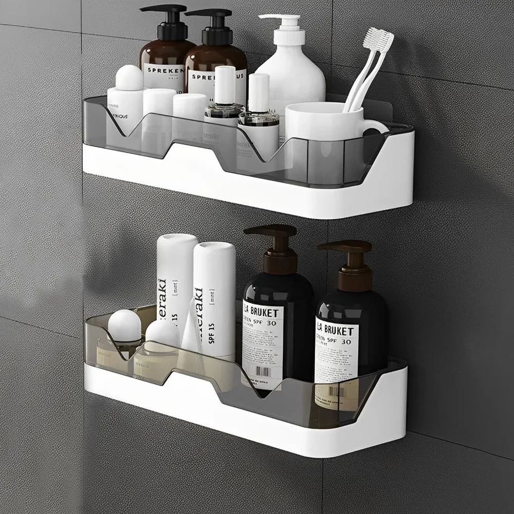 2 pezzi: organizer da parete per il bagno, colore grigio stellato, senza necessità di forare, con supporto adesivo per doccia, ideale per riporre prod
