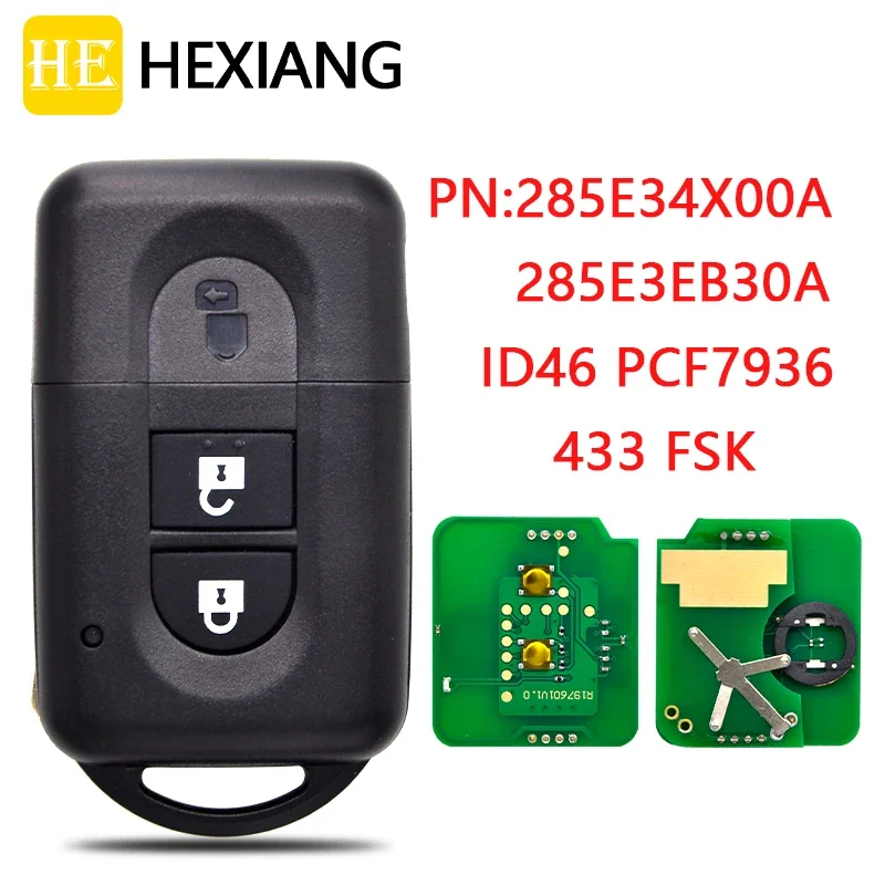 HE Xiang Remote Control Car Key For Nissan X-trail Qashqai Pathfinder FCCID 285E34X00A/285E3EB30A ID46Chip 433MHz Smart Card