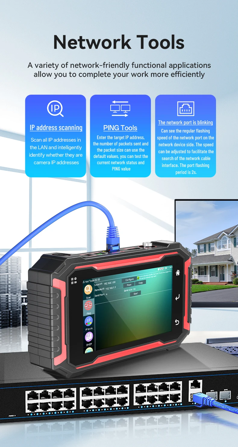 NOYAFA IPC725-1CCTV Netzwerkkabeltester mit HD-Touchscreen-Monitor für PoE, VFL, OPM, TDR, Pegelmessgerät, IP-Such- und Scanfunktion, Kabelverfolgung – Detail 9