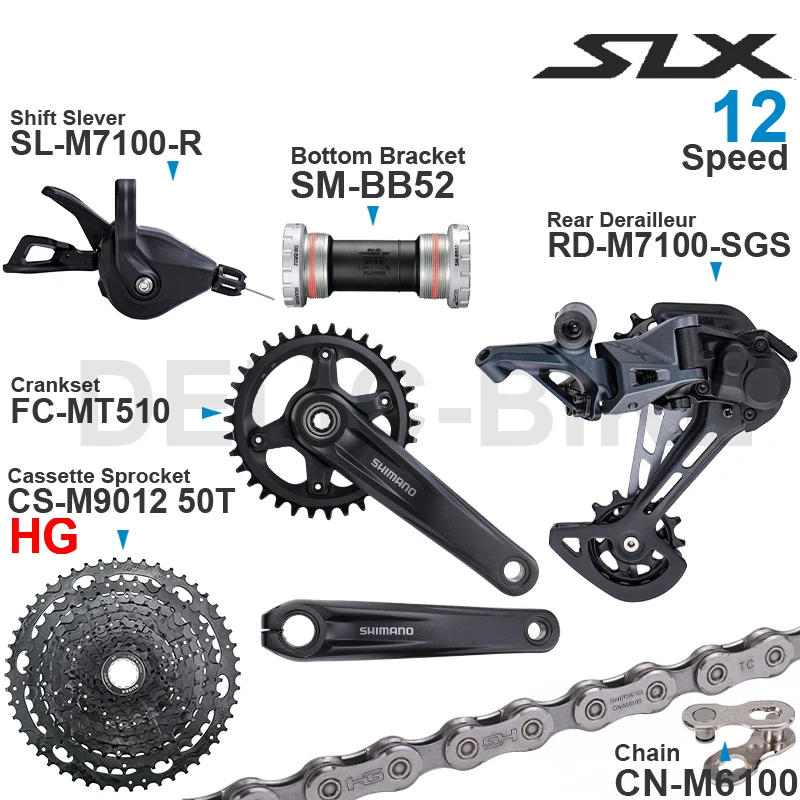 SHIMANO SLX M7100 1x12 Speed Groupset with Shifter Rear Derailleur CRANKSET and Cassette Sprocket 11-50T/52T CN-M6100 Chain