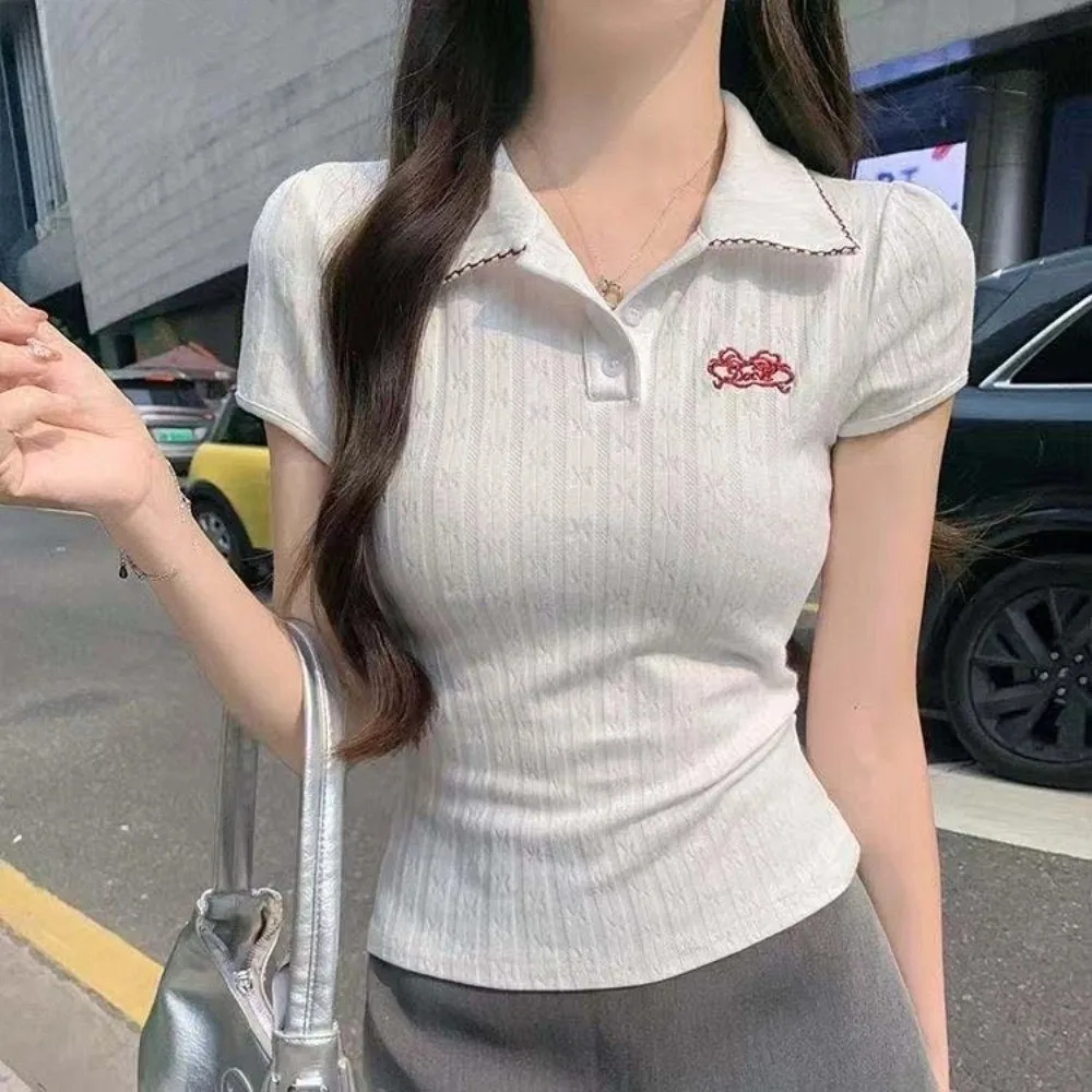 

Spicy Girl Embroidery Korean T-Shirt Short Streetwear Knitwear Tops Tanks Pullover Y2K Crop Top Girls