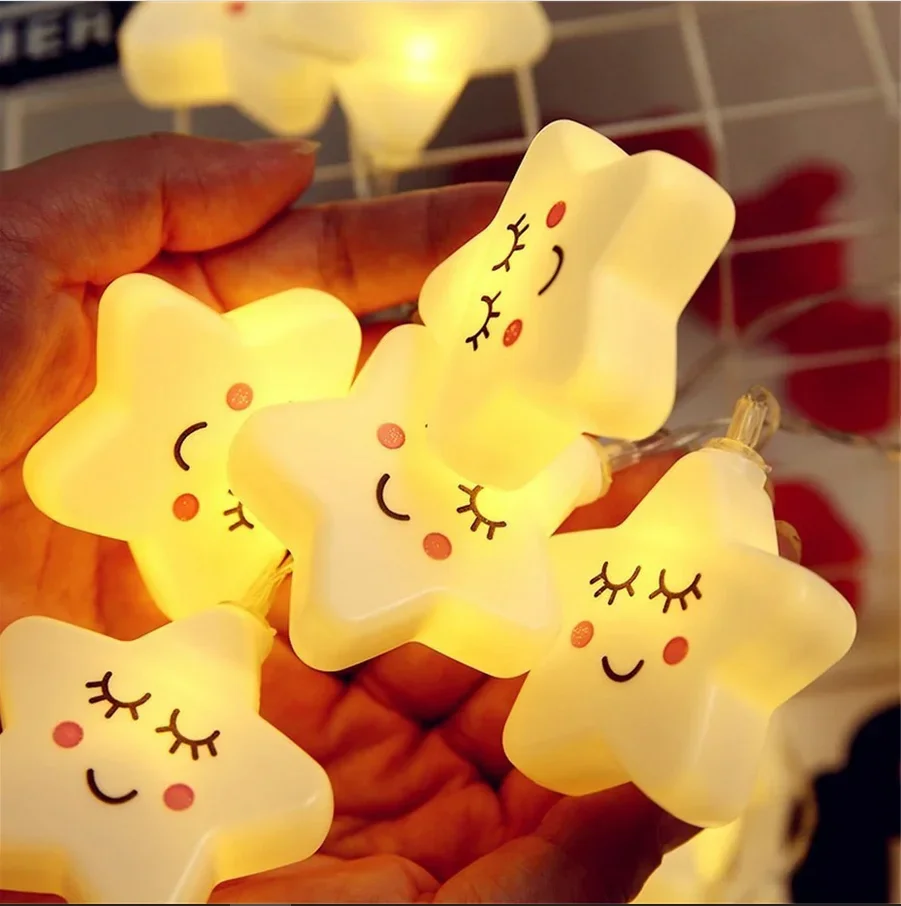 

3m 20Led String Lights AA Battery Powered LED Smile Star Fairy Light Table Lamp Bedroom Living Room Decoration