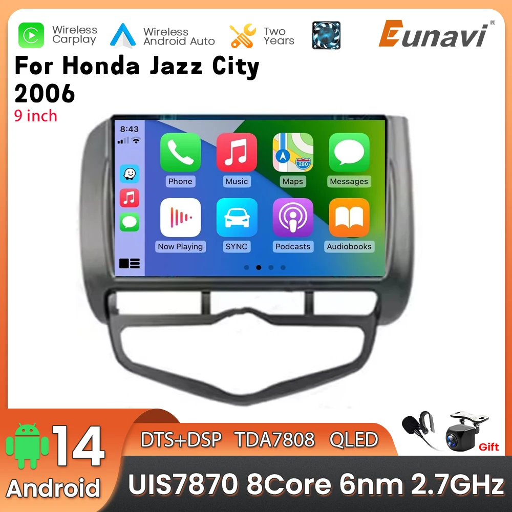 Android 14 2 Din Car Multimedia Player For Honda Jazz City 2006 Head Unit Stereo GPS Navigation BT WIFI