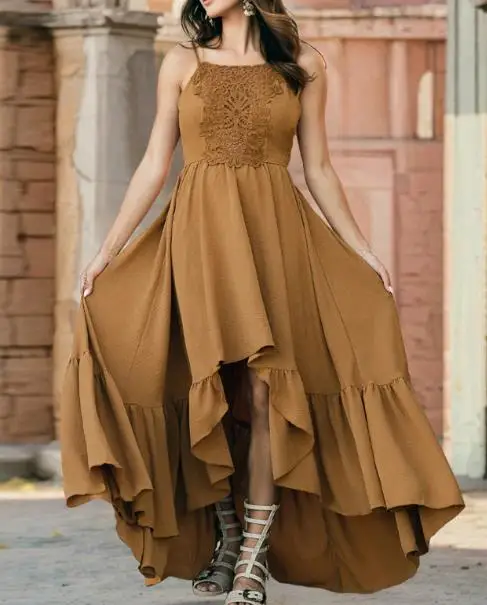 

2025 Daily Clothes Women's Slim Elegant Lace-Trimmed Camisole Dress for Summer High Waist Woman Sexy Asymmetrical A-Line Dresses