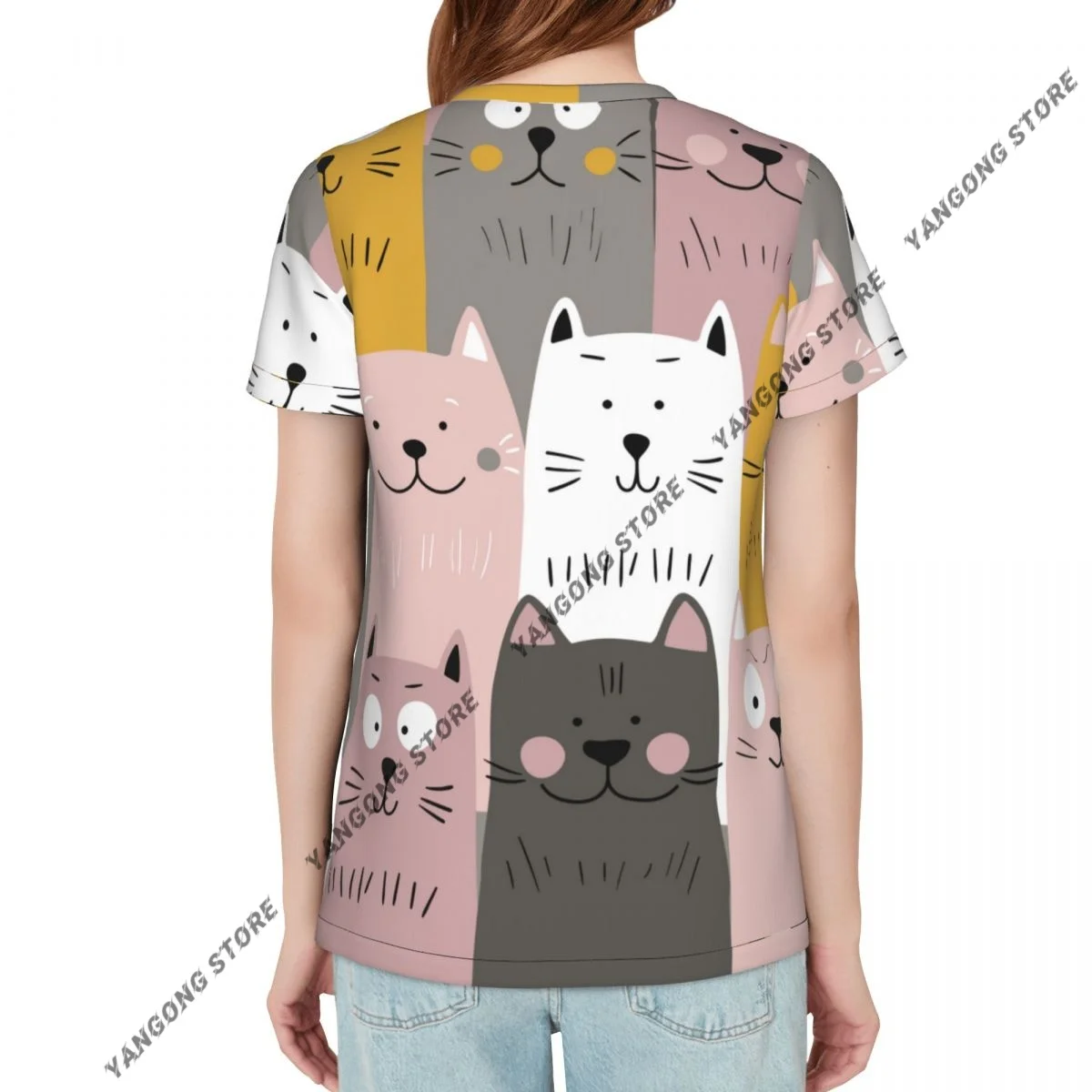 Womens Short Sleeve Cute Kitten Scandy Cats Casual Tee Clothing Crewneck Woman T-Shirts