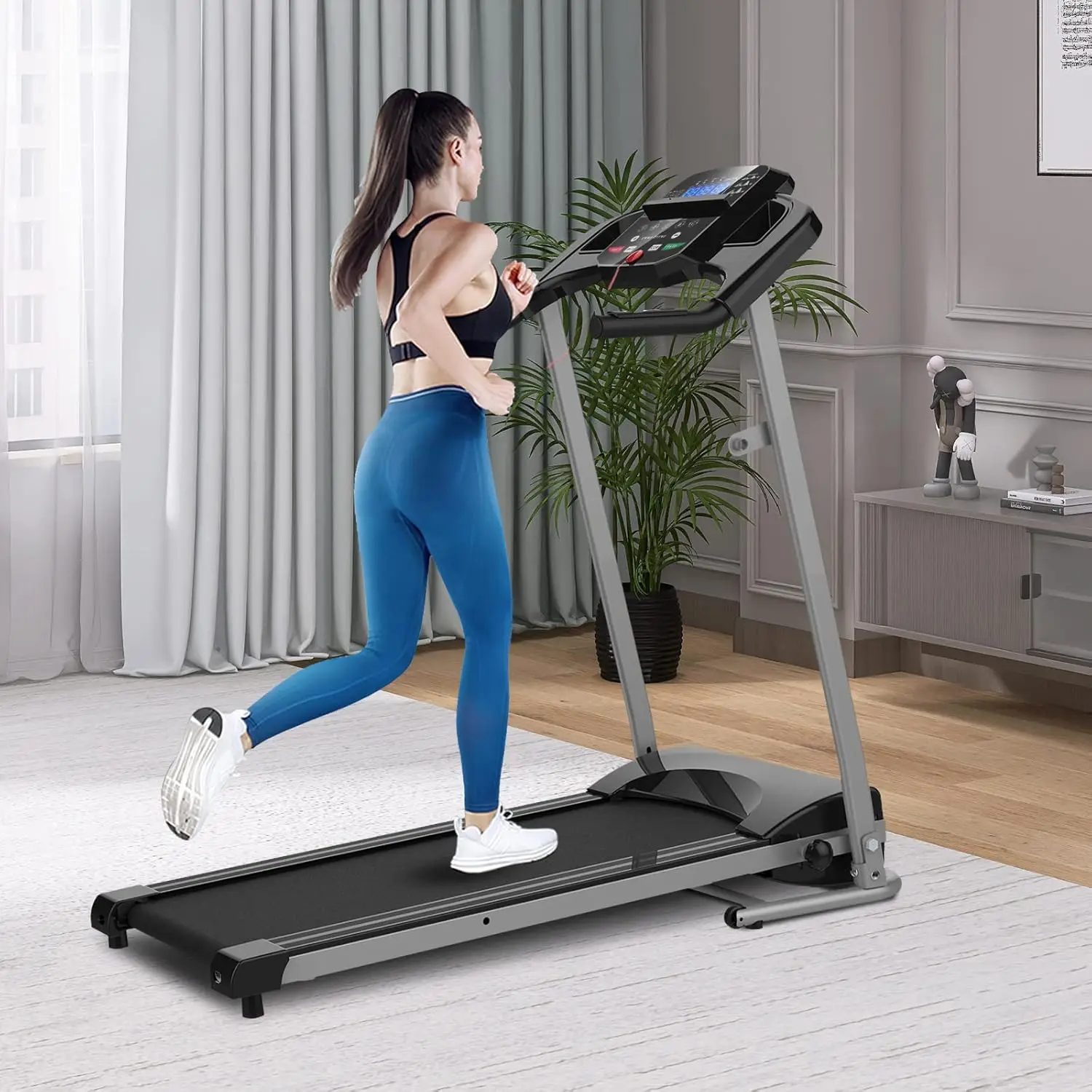 

Folding Treadmill for Home Office Gym, Electric Running Walking Exercise Machine with LCD Monitor, Cup Holder, 12 Preset Program