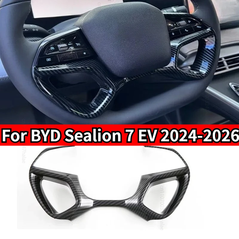 For BYD Sealion 7 Sea lion 07 EV 2024-2026 Car Steering Wheel Trim Decoration Carbon Fiber ABS Steering Wheel Cover Trim LHD