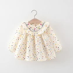 Autumn Newborn Children's Long Sleeve Dress Embroidered Lace Girls' Colorful Dotted Princess Dress Children's Pengpeng Dress