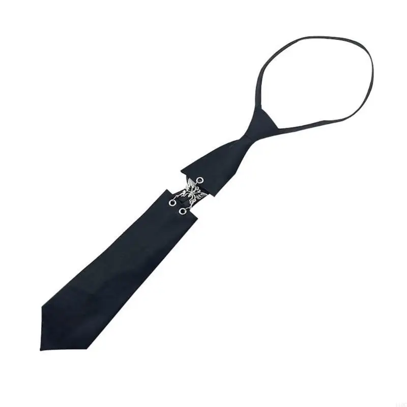 Unique Metal Butterfly Pre Tied Necktie Preppy Uniform Adjustable Black Ties 