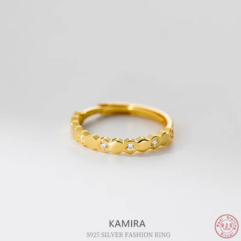 KAMIRA Real 925 Sterling Silver Fashion Geometric Zircon Ring for Women Simple Exquisite Adjustable Couple Ring Jewelry Assorted
