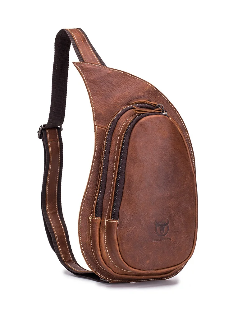 New men's genuine leather chest bag first layer cowhide single-shoulder crossbody bag  daily Commuting chest bag for outdoor