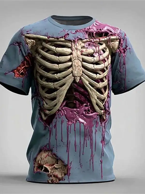 Male and Female Parent-child Halloween Skull T-shirt 3D Printed Fast Drying Short Sleeved T-shirt Horror Skull Casual Sports Top