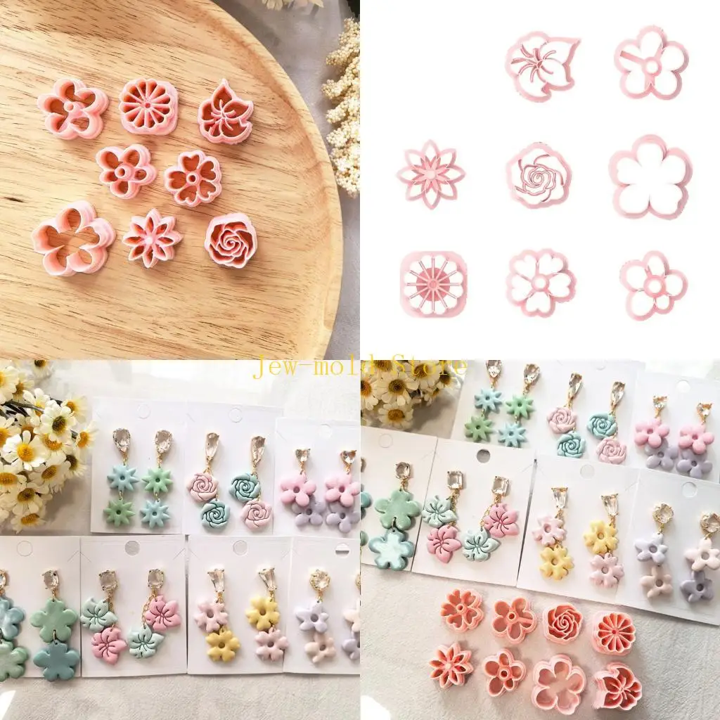 

C71B, 8 шт., набор форм для ювелирных изделий в форме цветка, гибкие пластиковые глиняные инструменты для серег ручной работы,