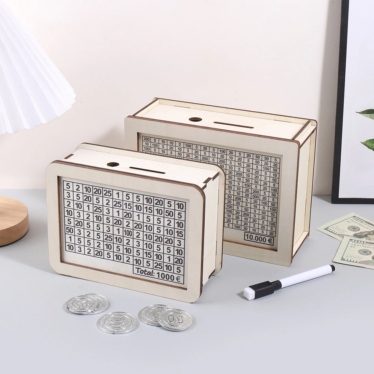 1 قطعة صندوق المال اليورو بلون الخشب الرجعية ، صندوق إيداع النقود المنزلية ، الأزواج لتحدي صندوق تخزين توفير المال ديكورات سطح المكتب