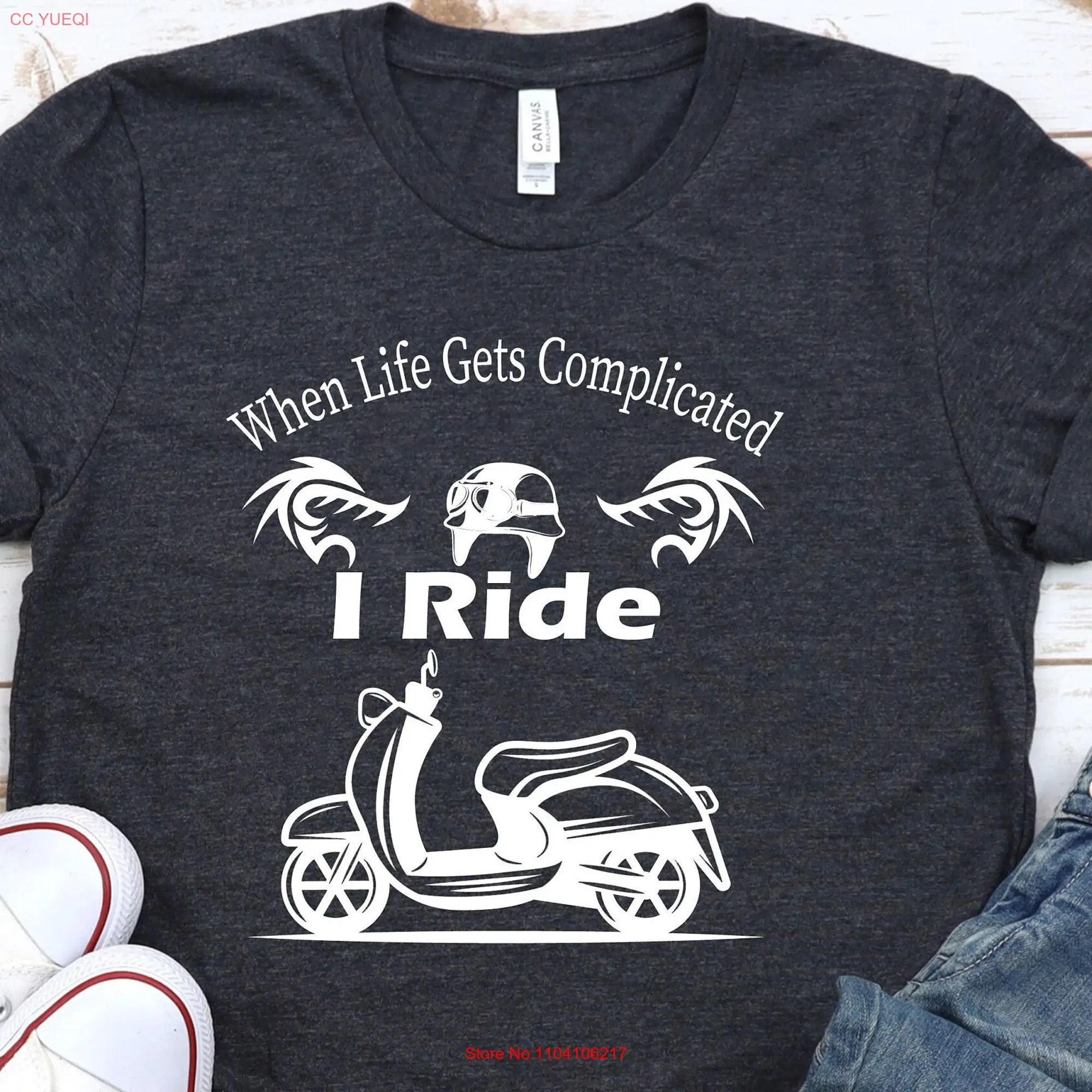 When Life Complicated I Ride Biker T Shirt for Him Motocross Racing Dad Men Grandpa long or short sleeves