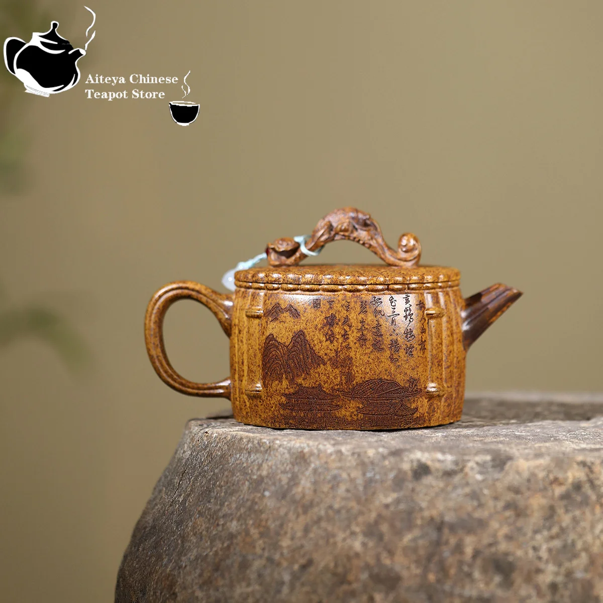 Yixing purple clay teapot, original ore, dragon bone, gold sand, scenic view, Han tile teapot, Kung Fu Chinese tea set