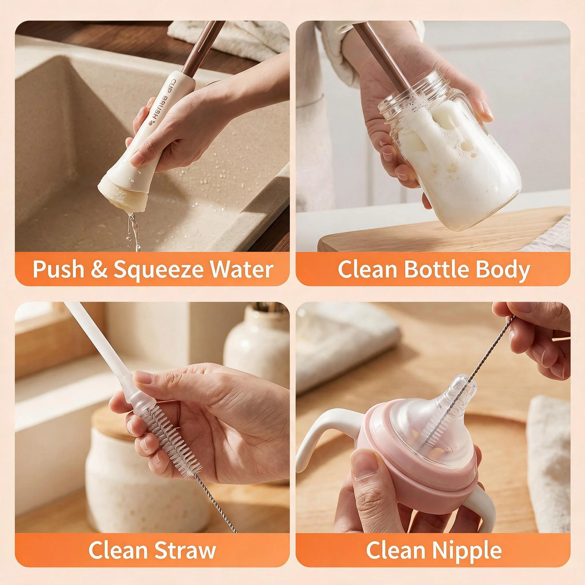 2-in-1 squeegee cup brush, silicone long handle, household cup washing small brush, insulation cup, no dead angle cleaning tool