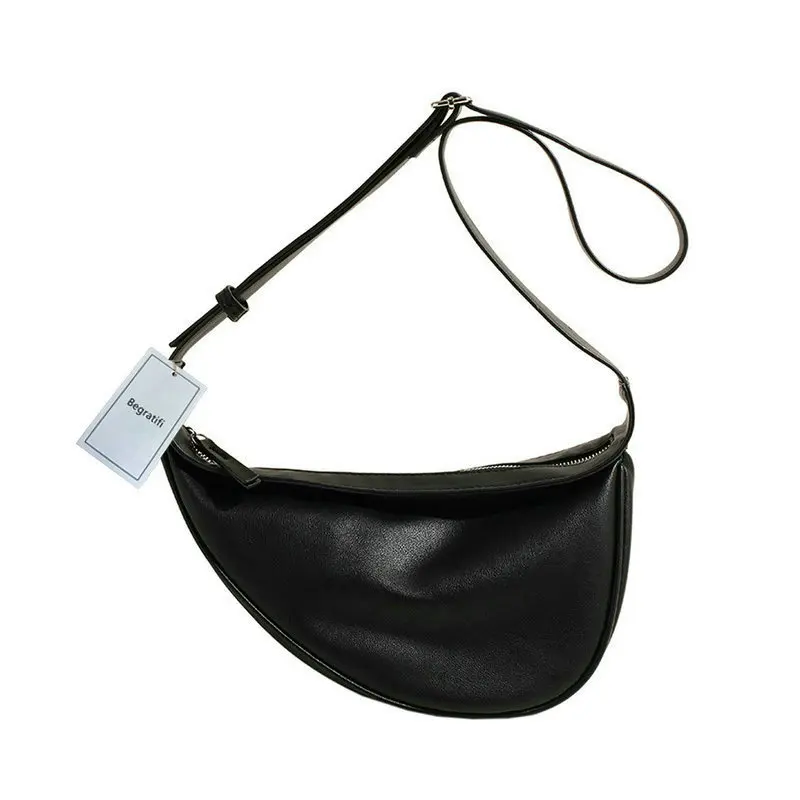 Cowhide Fashion Retro Single Shoulder Cross Saddle Design Row Bag Banana Shape Handbag for Woman