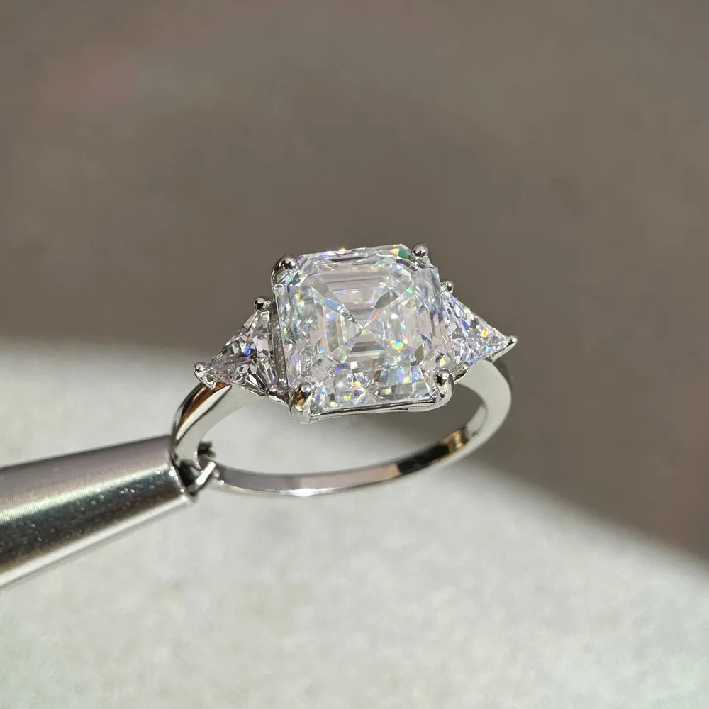 5CT D Color 10x10mm Square Asscher Cut Moissanite Ring in S925 Silver for Women | Luxury Banquet Jewelry