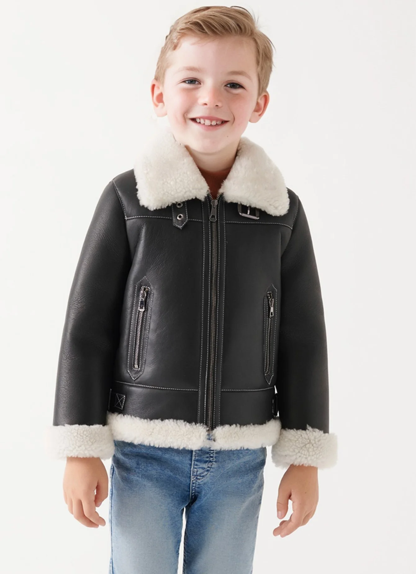 Boys Girls Leather Jackets Children winter Motorcycle Faux Leather Fleece Lined Zipper Coats