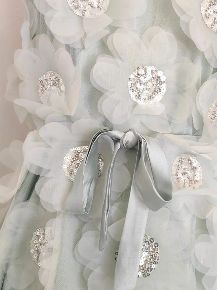 Uni vestido de festa de luxo de alta qualidade feminino halter sem mangas com zíper design faixas de cetim 3d floral lantejoulas vestido de noite