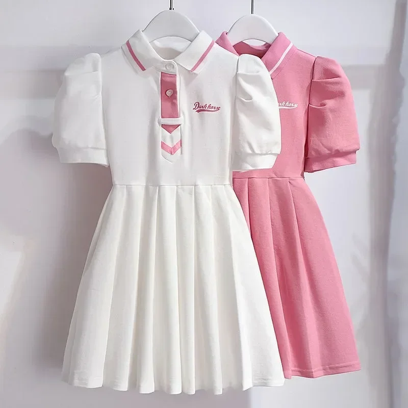 2024 Children's New Short-sleeved Dress Fashionable Girl's Skirt Sweet Style Sweet Pleated Skirt Princess Skirt