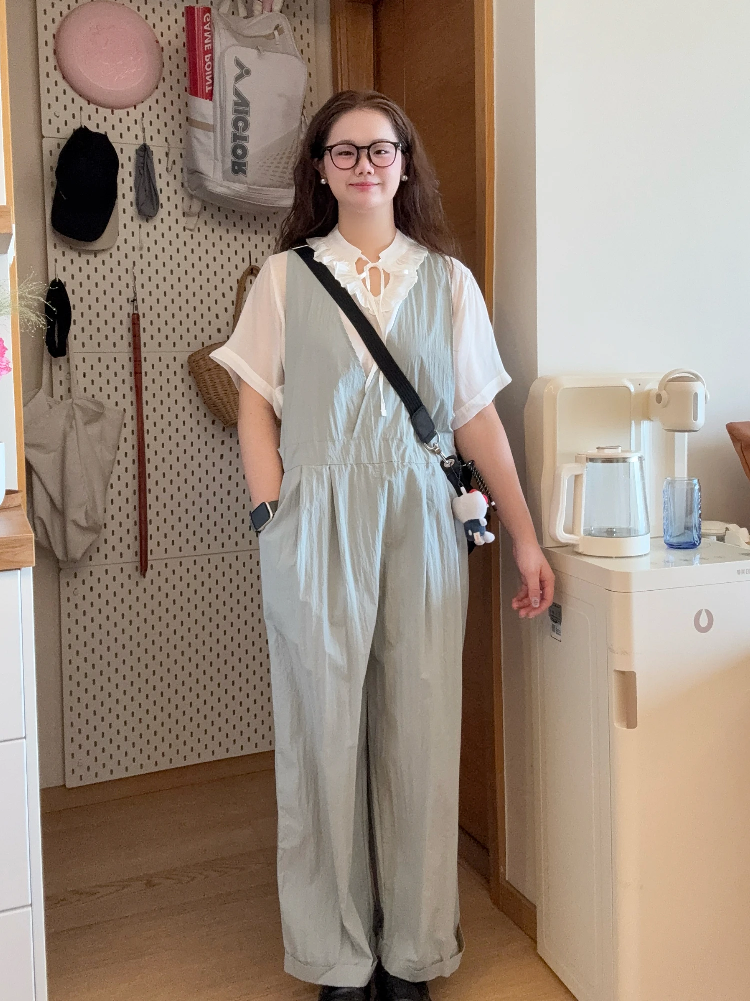 

Light Blue Silk Cotton Adjustable Lazy Sle Overalls High Waist Straight Leg Long Pants Women's Commute Faion Autumn 2025