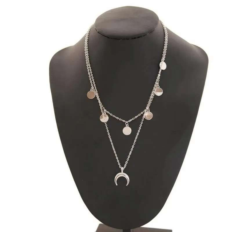 Hot Fashion 2025 New Necklace Temperament Wild Round Moon Multi-layer Ladies Explosion Models Pendant Necklace Wholesale