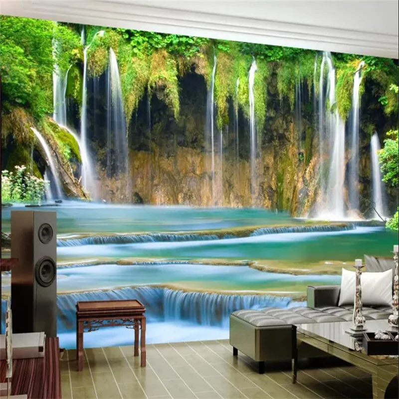 

wellyu Custom large wallpaper 3D photo murals water wealth waterfall stereo scenery living room TV background wall paper mural