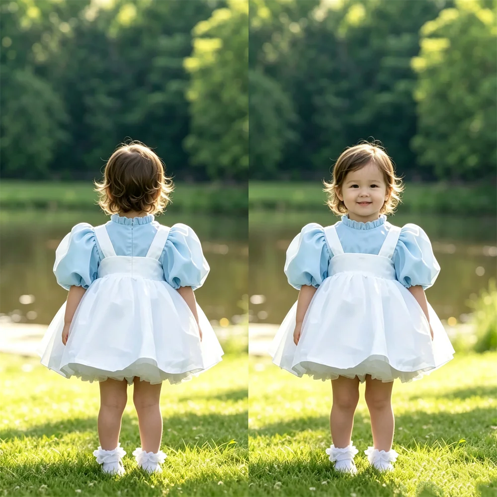 Little Princess Infant Two Piece Flower Girl Dress with Fluffy Bubble Sleeves High Neck Suitable for Weddings Birthdays Party