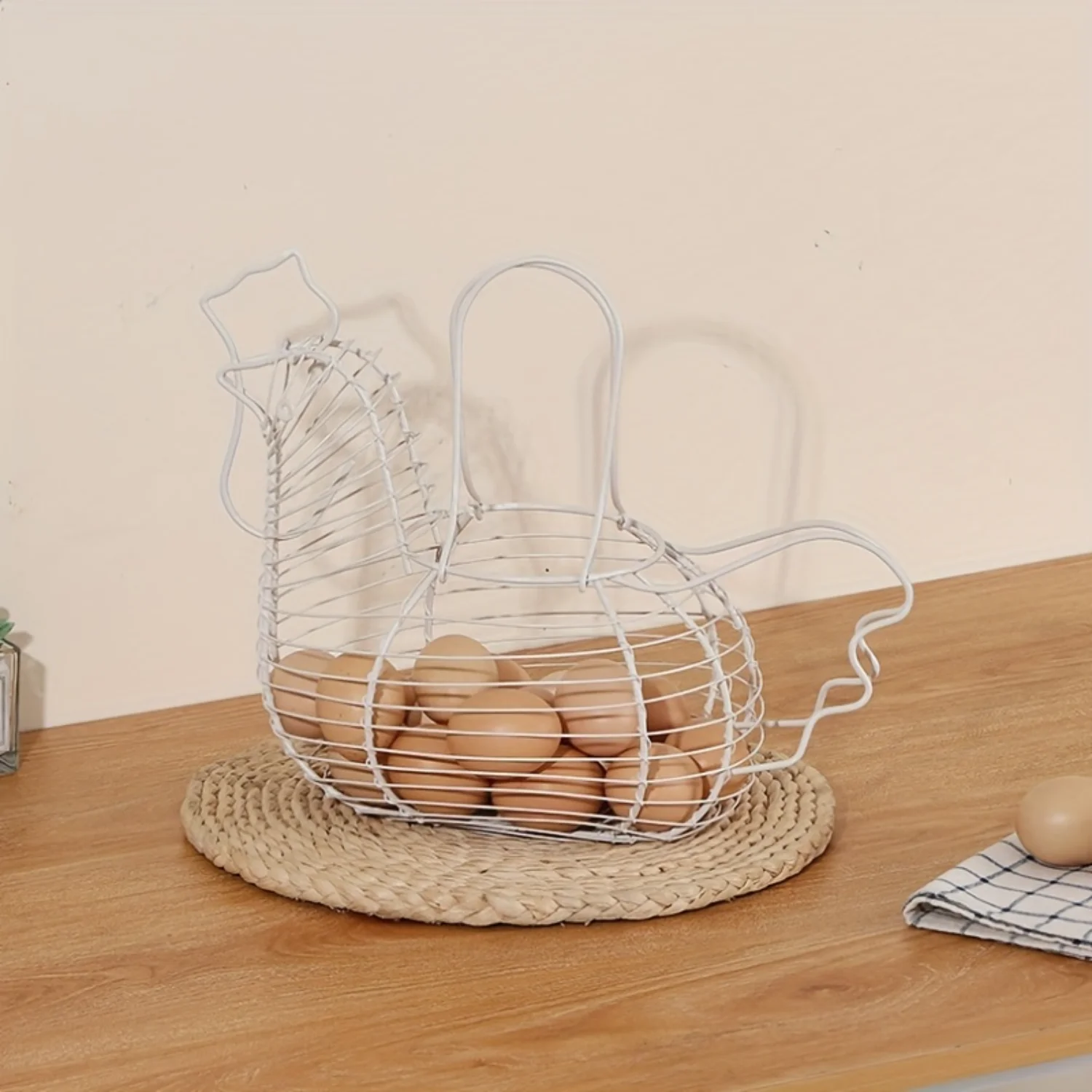 Chicken-Shaped Egg Basket - Durable Iron  Solution - Adorable Design for , Fridge & Cabinet - Space-Saving Egg Organizer Curtain