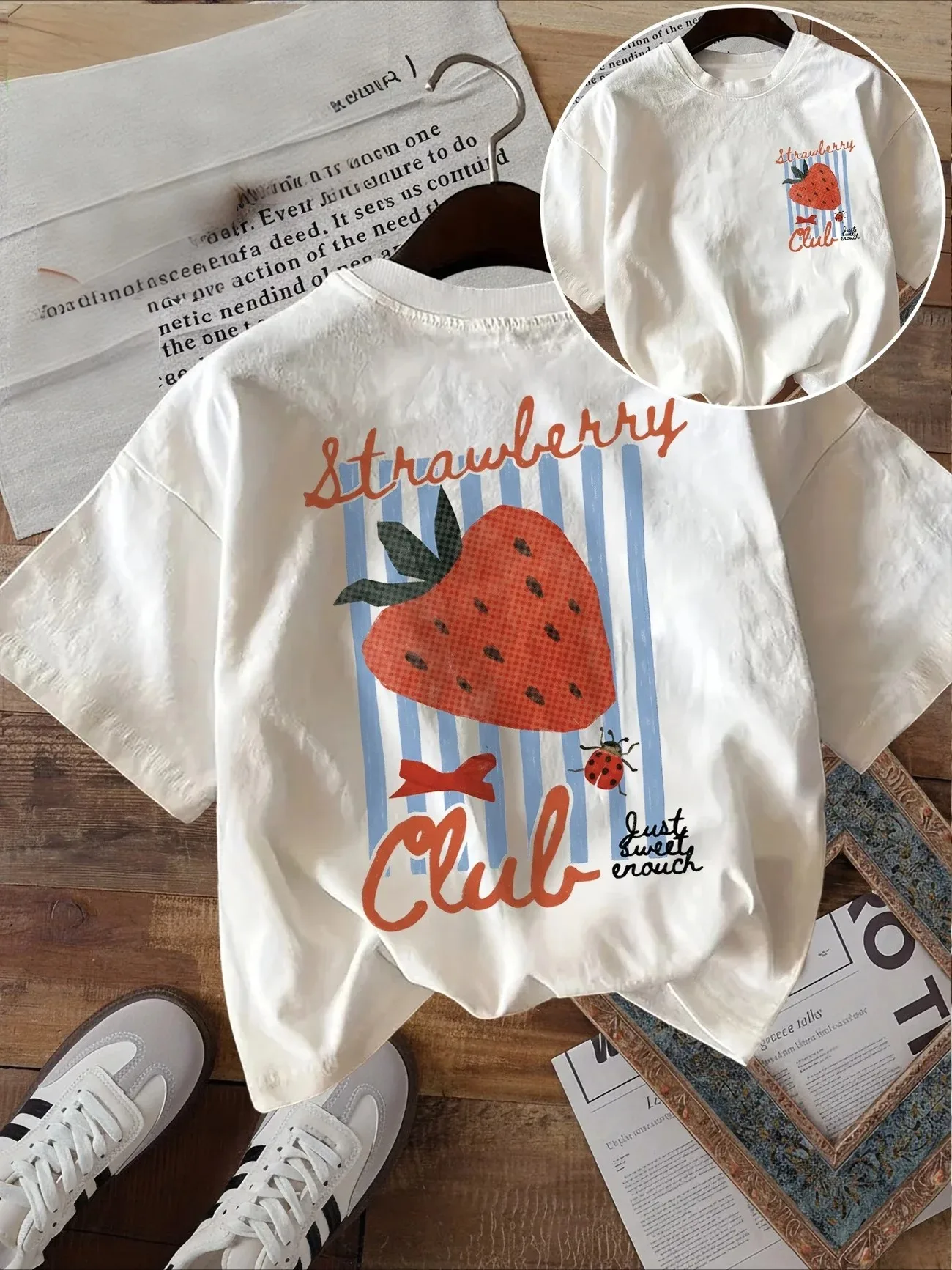 27 Grils Strawberry Fields Forever Print T Shirts Women Breathable T-Shirt Hip Hop Loose Streetwear All-Match Casual Clothing