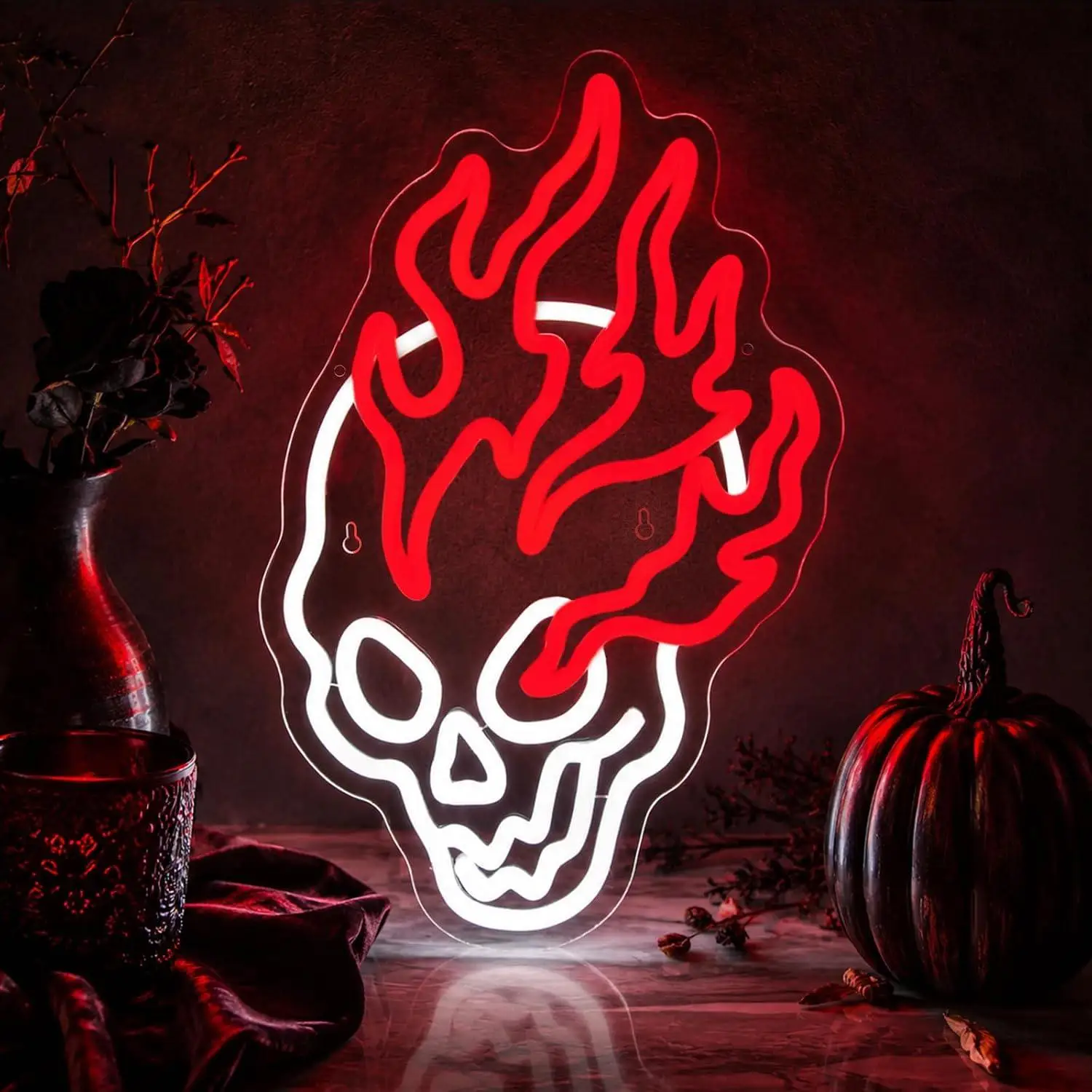 Flaming Skull Neon Sign Dimmable USB Powered Neon Light For Halloween Party Bar Man Cave Game Room Wall Art Decor Night Light