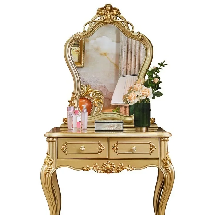 

Туалетный столик из цельного дерева в европейском стиле, спальня, маленькая квартира, мини-туалетный столик, элитная вилла с резьбой, роскошная принцесса