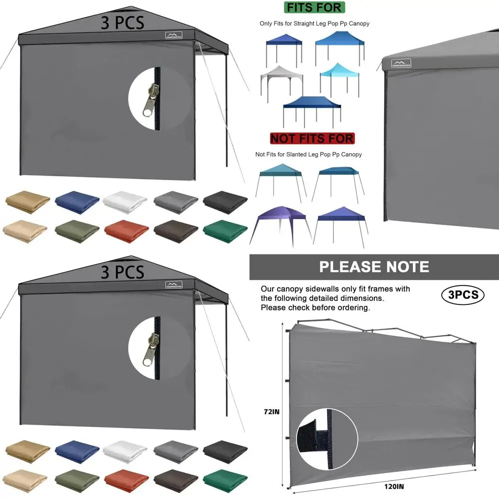 

Боковые стенки для навеса 10x10 футов с молнией, 3-секционные солнцезащитные панели, UPF50+, водостойкие, темно-серые