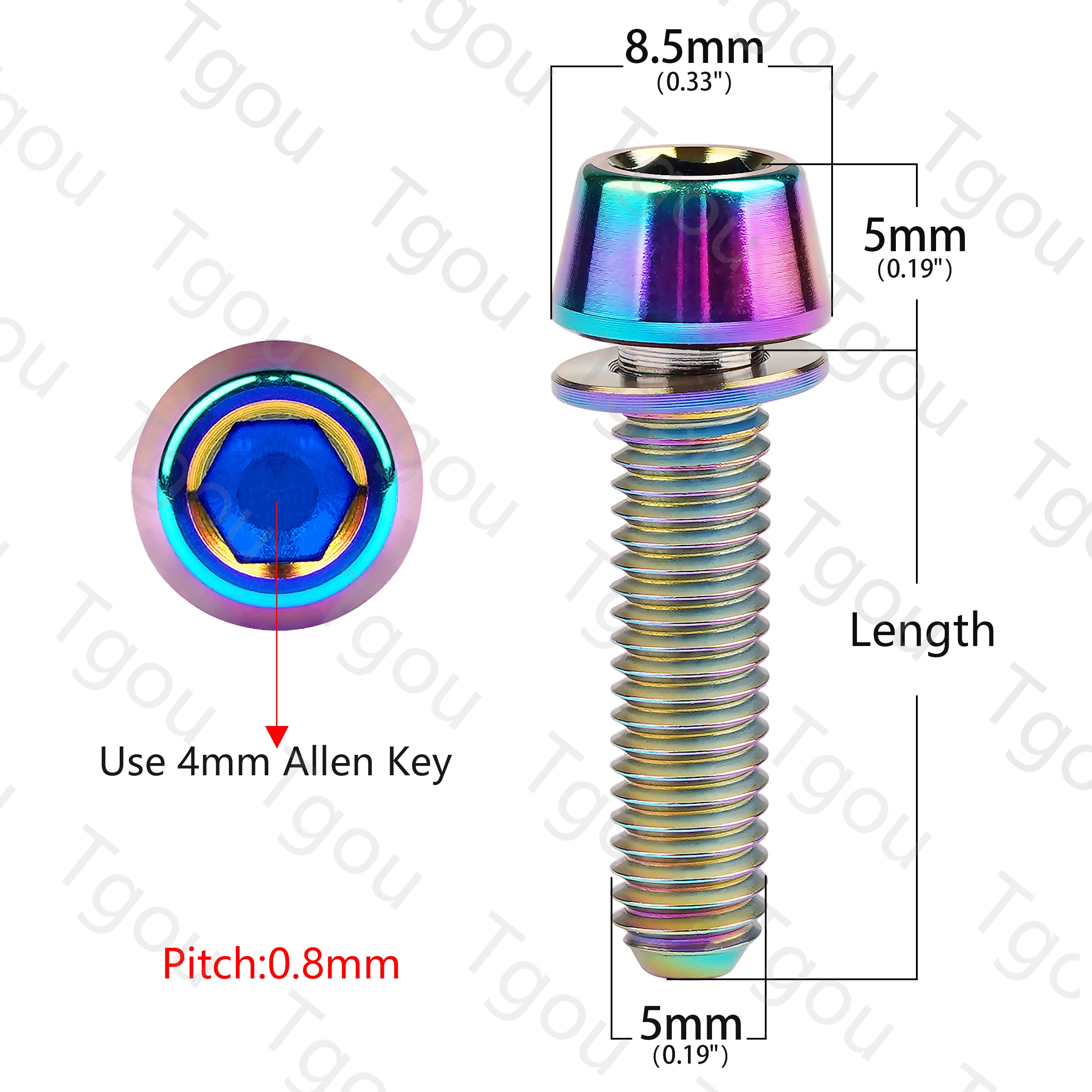 Tgouチタンボルトm5x1618 20mmアレンキーヘッド、自転車ステム6個用ワッシャーネジ付き
