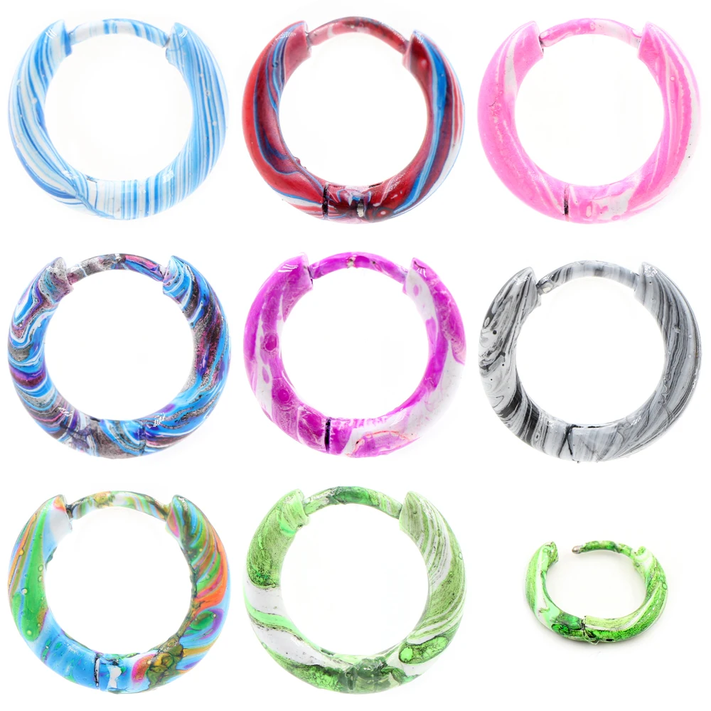 Alisouy 2PCS Baking Paint Stainless Steel Punk Women Men Circle Round Ear Buckle Clip Hoop Loop Earrings Helix Piercing Jewelry