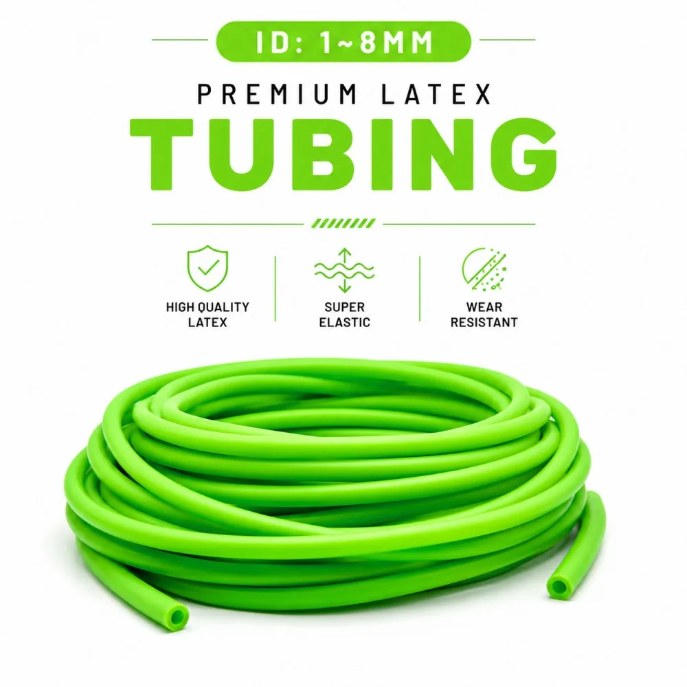 Flexible Rubber Hose High Resilience Bright Green Latex Tube ID1-8mm For Slingshot Fitness Workout natural rubber tube